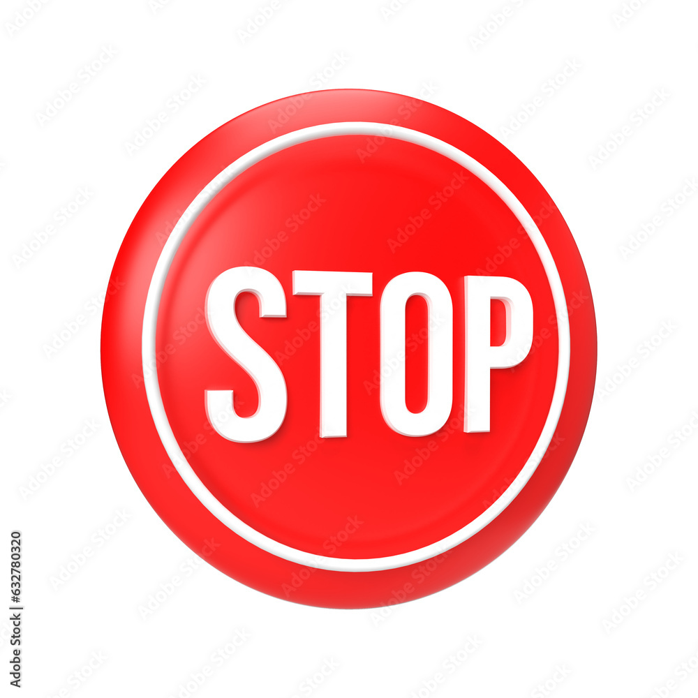 Red Stop Sign with Caution Symbol on Road Red Stop Sign with Caution Symbol on Road