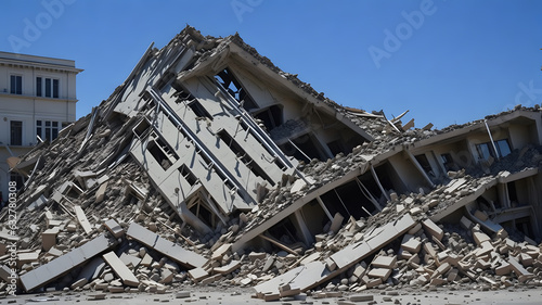 地震、倒壊した建物｜earthquake, collapsed building. Generative AI © happy Wu 
