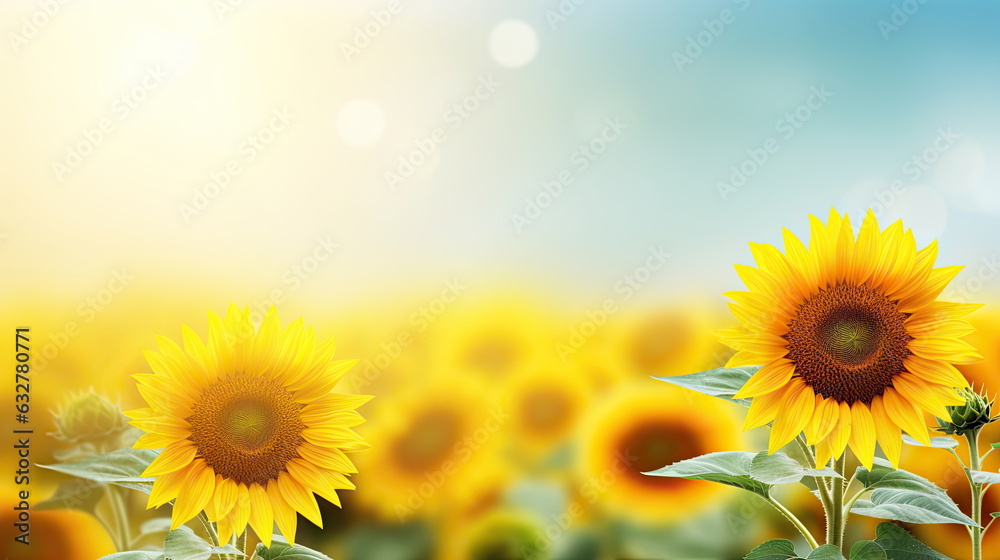 Obraz premium Sunflowers field nature background, Copy space for your text