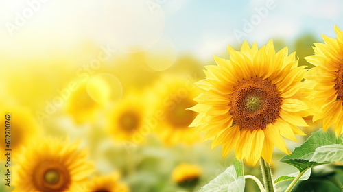 Sunflowers field nature background, Copy space for your text