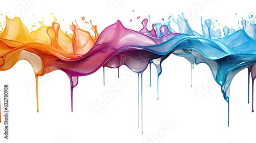 dripping rainbow currents frozen in an abstract futuristic 3d texture isolated on a transparent background, generative ai