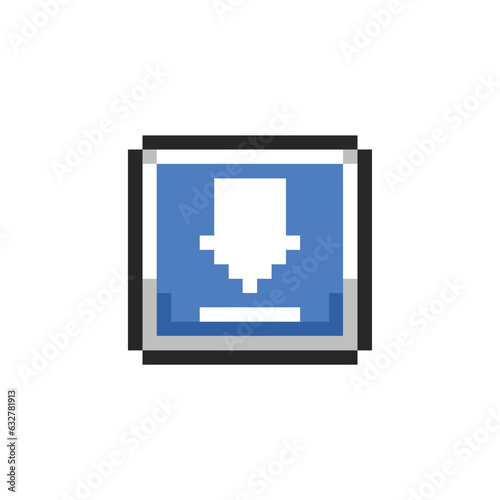 this is download icon in pixel art with blue color and white background this item good for presentations,stickers, icons, t shirt design,game asset,logo and your project.