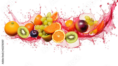 tropical fruits splash frozen in an abstract futuristic 3d texture isolated on a transparent background, generative ai