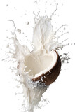 splashing coconut milk frozen in an abstract futuristic 3d texture isolated on a transparent background, generative ai