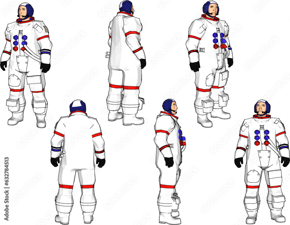 Vector sketch illustration of space station satellite astronaut in spacesuit