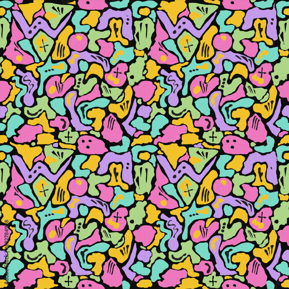 abstract seamless pattern with doodle shapes on vintage color