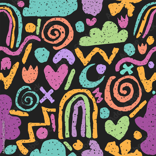 seamless pattern with doodle shapes on vintage color