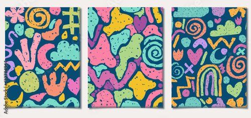 pattern for cover notebook, poster with doodle shapes on vintage color