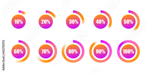 Set of circular progress bar icons. Timer icon. Good for download display. Flat element indicator. Vector illustration. Stock image.