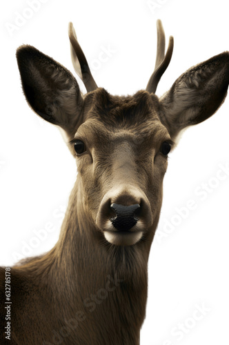 Close up of a deer face isolated on white background cutout