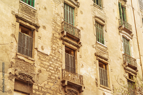 Historic houses in European colonial style near Tahrir Square and Talaat Harb Square, downtown, in Cairo, Egypt