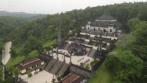 The aerial view of the imperial tomb nearby Hue in Vietnam