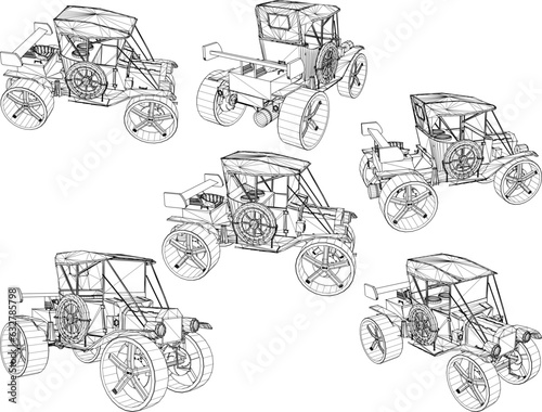 Vector sketch illustration of vintage classic old car design for the nobles of antiquity to drive
