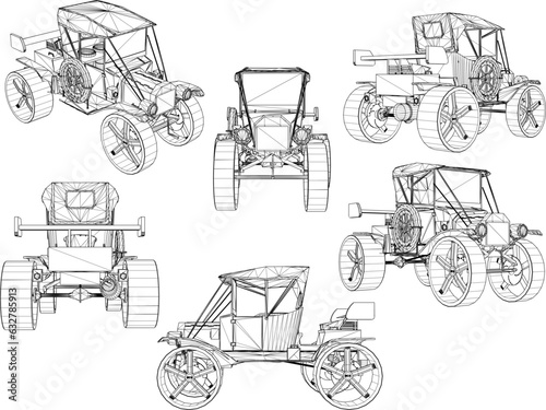 Vector sketch illustration of vintage classic old car design for the nobles of antiquity to drive