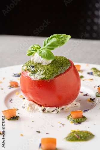 Raw Stuffed Tomato with Pesto and Ricotta