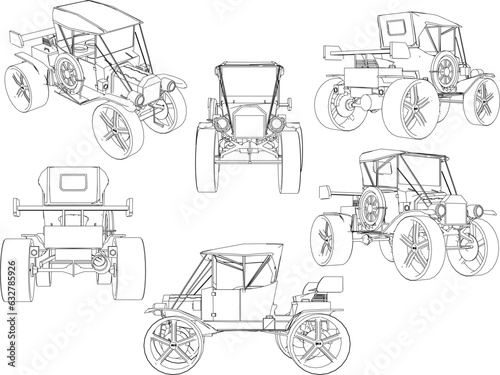 Vector sketch illustration of vintage classic old car design for the nobles of antiquity to drive
