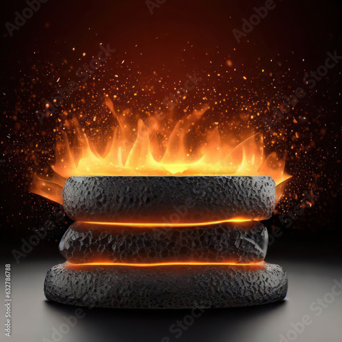 blank lavastone podium with fire splash decoration background.generative AI photo