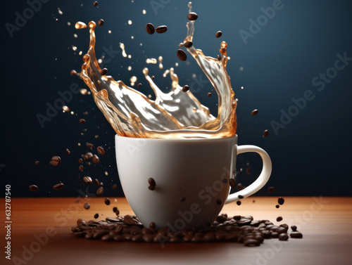 splash and splatter from a piece of sugar in a mug with coffee on a black background