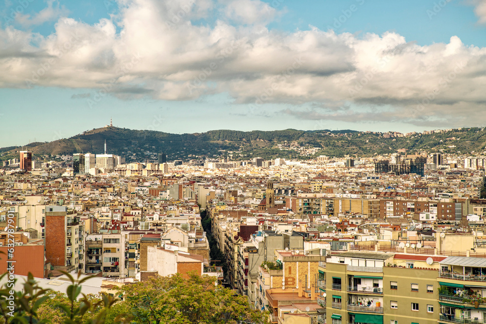 View of the cityscape of Barcelona from above, Spain