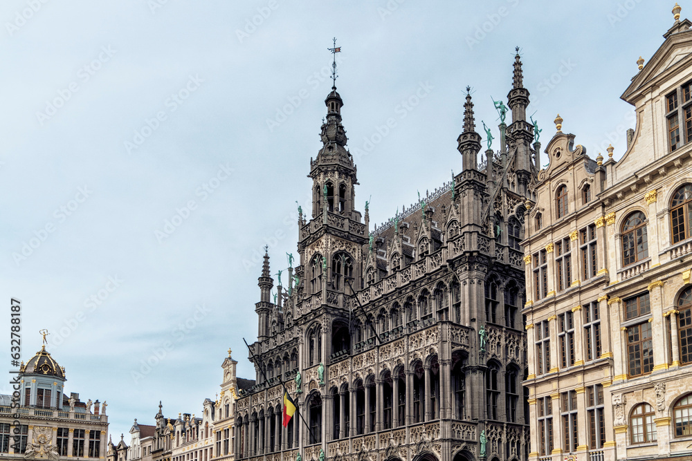 Brussels City Museum at Grand place market square with old historic baroc and gothic decorated buildings, Brussels