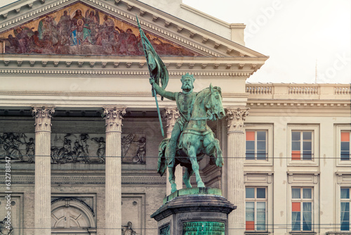 Monument to Godefroid Godefroy de Bouillon on Royal Square in Brussels, Godfrey of Bouillon was a Frankish knight and one of the leaders of the First Crusade from 1096 until its conclusion in 1099 photo