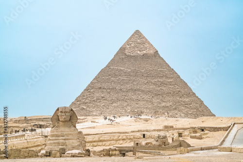 View of the Sphinx with the great Pyramid of Giza in the Background  Gize  Egypt