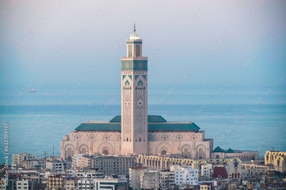 Cityscape with Casablanca Grand Moche mosque in Morocco