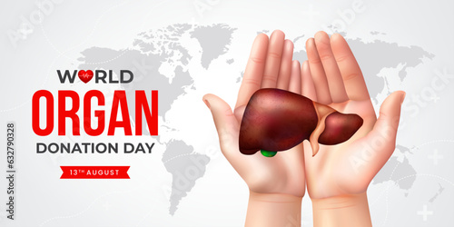 World organ donation day with liver for transplantation, saving lives, artwork, print, doodle, vector illustration (Vector)