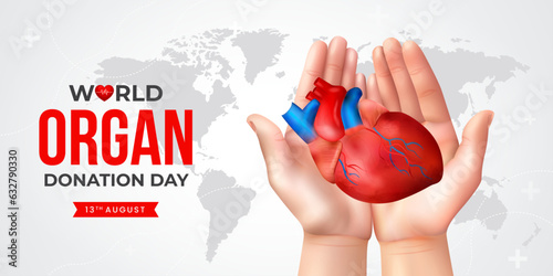 World organ donation day with heart for transplantation, saving lives, artwork, print, doodle, vector illustration (Vector)