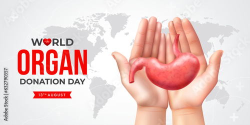 World organ donation day with stomach for transplantation, saving lives, artwork, print, doodle, vector illustration (Vector)