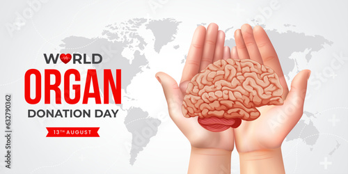 World organ donation day with brain for transplantation, saving lives, artwork, print, doodle, vector illustration (Vector)