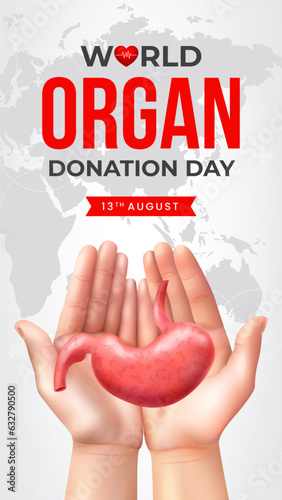 World organ donation day with stomach for transplantation, saving lives, social network post story, artwork, print, doodle, vector illustration (Vector)