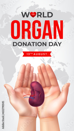 World organ donation day with spleen for transplantation, saving lives, social network post story, artwork, print, doodle, vector illustration (Vector)