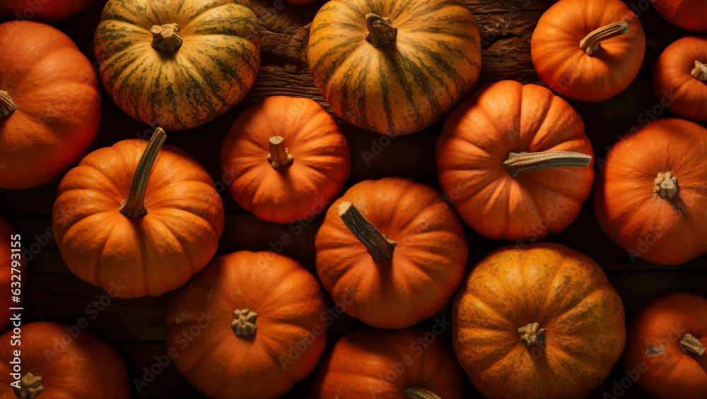 Top view of harvest pumpkins background Top view of harvest pumpkins background
