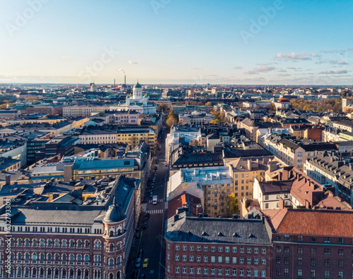 Photography Aerial view of Helsinki city center with the Cathedral of Helsinki, Finland