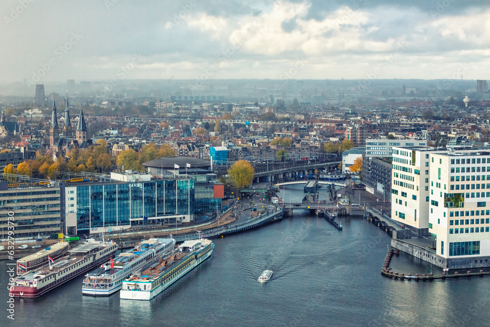 View of the center of Amsterdam with Ferry Dock, The Netherlands