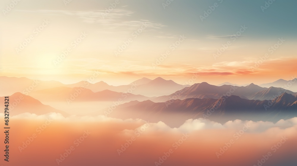 Sunrise Over the Mountains, Natural Fog And Mountains Sunlight Background Blur 