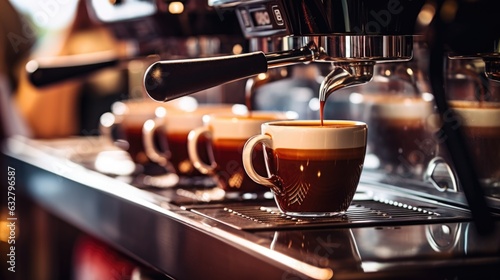 Obraz na płótnie barista preparing coffee in a bustling cafe generative ai