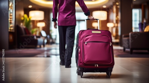 bellboy carrying luggage in a hotel, generative ai photo