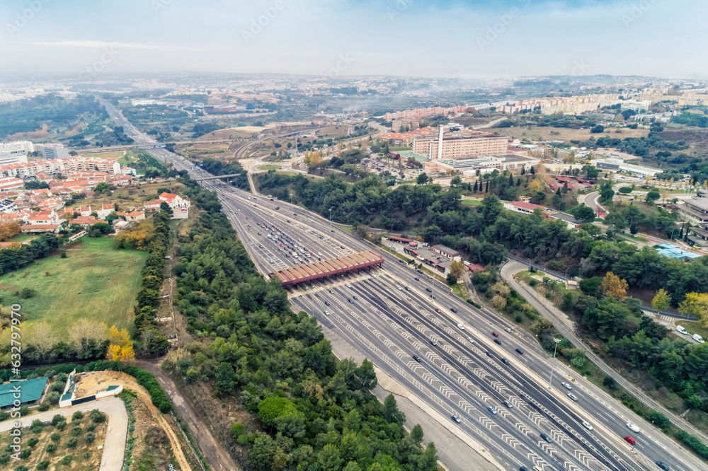  Aerial view of highway in Almada by Lisbon, Portugal
