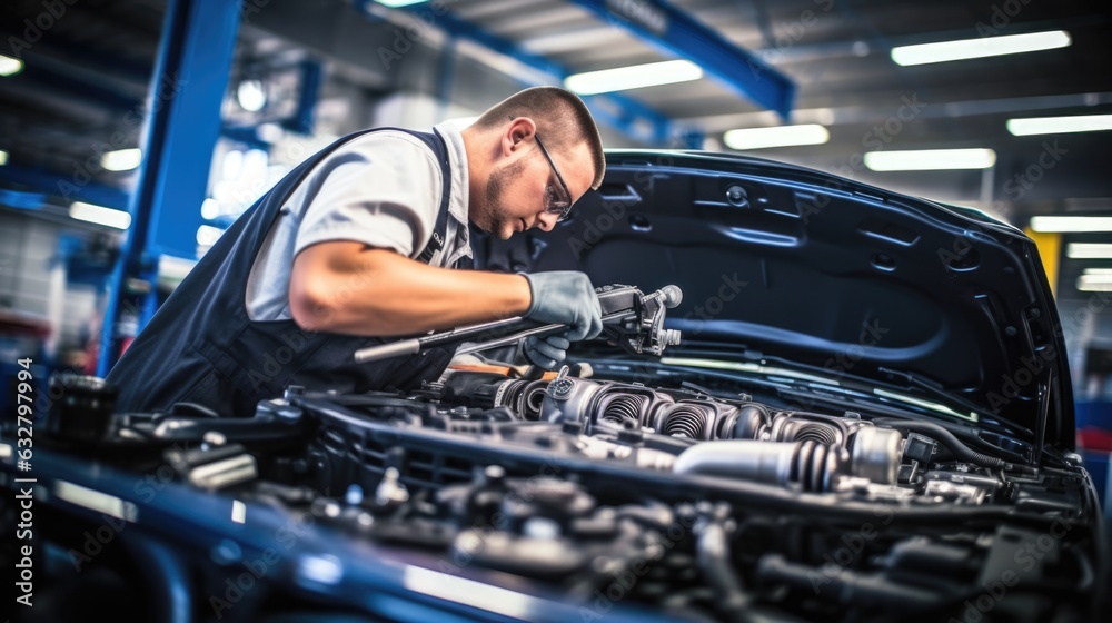 mechanic working on a car engine in a garage, generative ai mechanic working on a car engine in a garage, generative ai