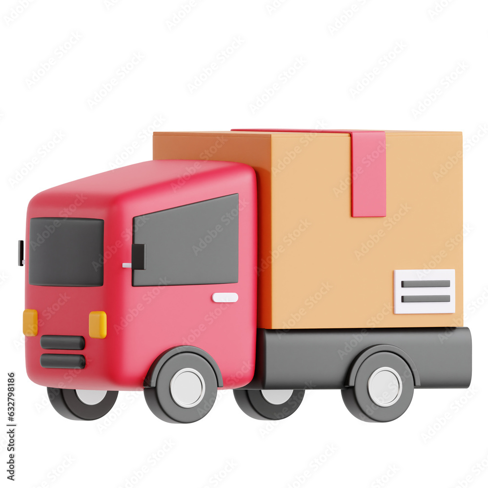 3D illustration of transportation and delivery with a truck