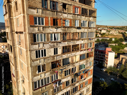 Dilapidated old residential buildings from Soviet era, called Khrushchevkas, after Soviet leader Nikita Khrushchev in Tbilisi, Georgia. photo