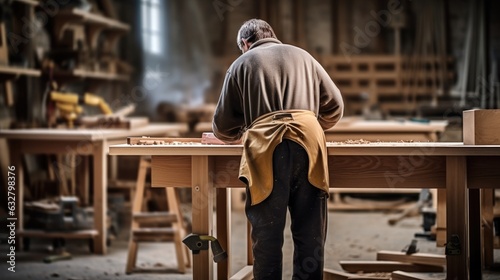 carpenter working on a piece of furniture in a workshop generative ai