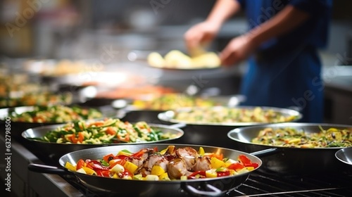 chef preparing a gourmet meal in a bustling restaurant kitchen generative ai