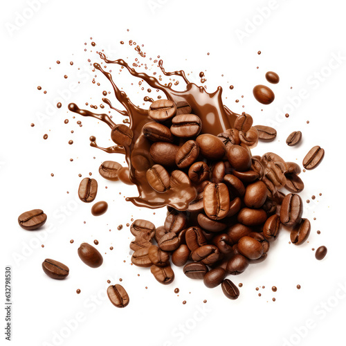 a dynamic coffee bean explosion splash on transparent background