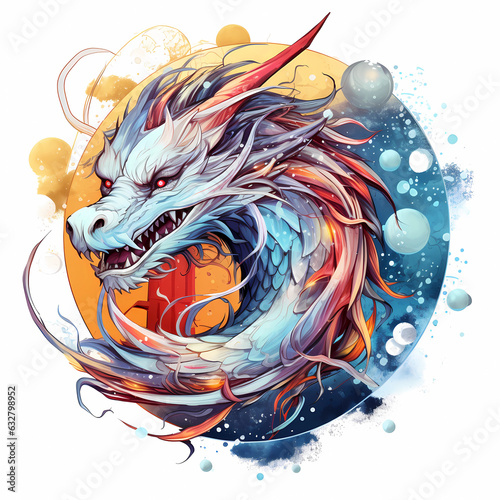 Valokuvatapetti illustration dragon tattoo design white background