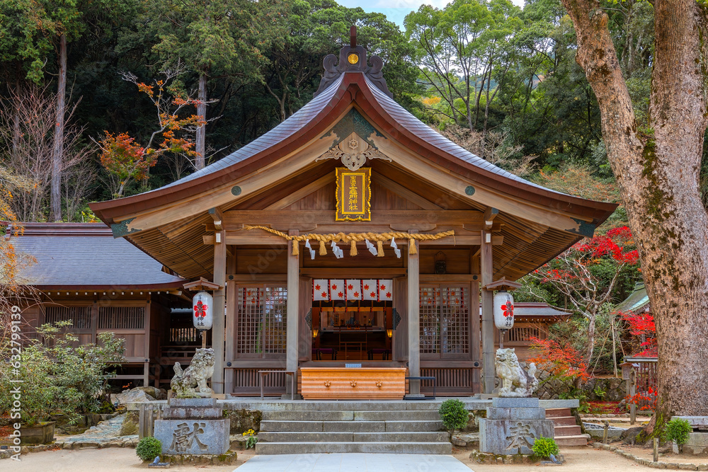 Fukuoka, Japan - Nov 30 2022: Homangu Kamado shrine located at Mt. Homan, venerated from ancient times as a sacred mountain, the shrine probably the inspiration for Kimetsu no Yaiba: Demon Slayer Fukuoka, Japan - Nov 30 2022: Homangu Kamado shrine located at Mt. Homan, venerated from ancient times as a sacred mountain, the shrine probably the inspiration for Kimetsu no Yaiba: Demon Slayer