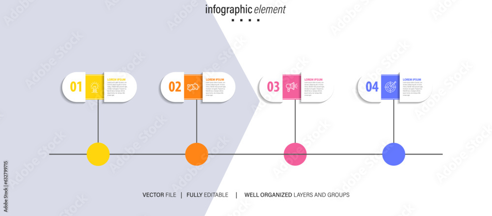 Naklejka premium Vector infographic label design concept with circle layout and marketing icons with 4 steps or options. 