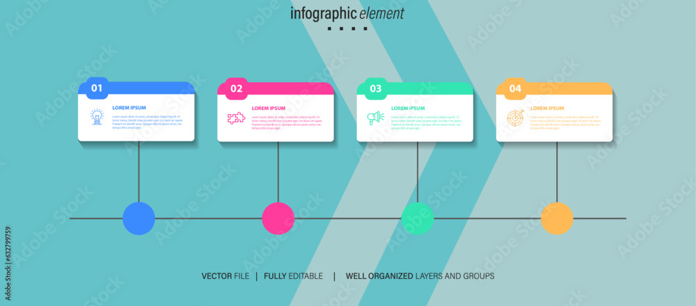 Timeline Creator infographic template. 4 Step timeline journey, calendar Flat simple infographics design template. presentation graph. Business concept with 4 options, vector illustration.
